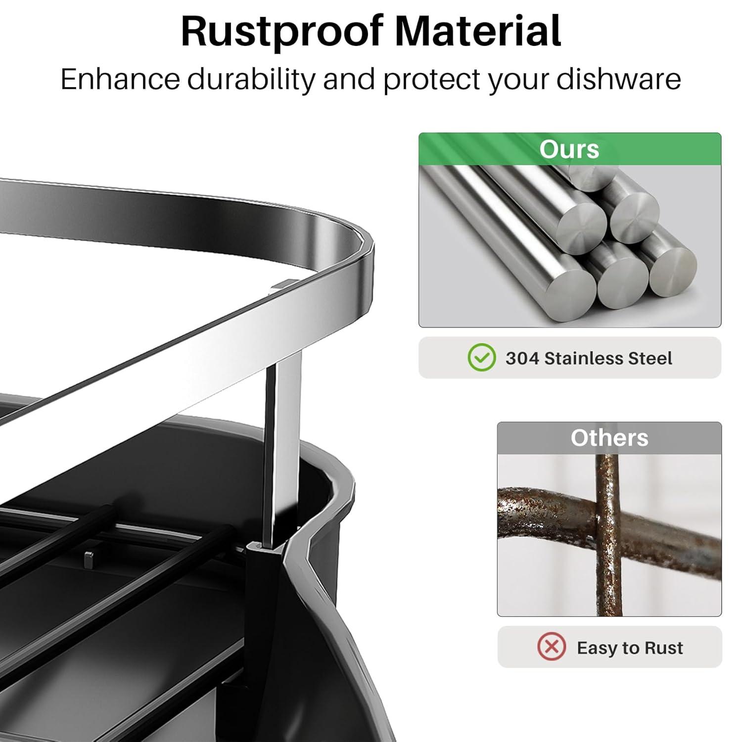 Fabhob Expandable Dish Rack for Kitchen Counter, Stainless Steel Dish Drainer with Drainboard Set and Utensil Holder