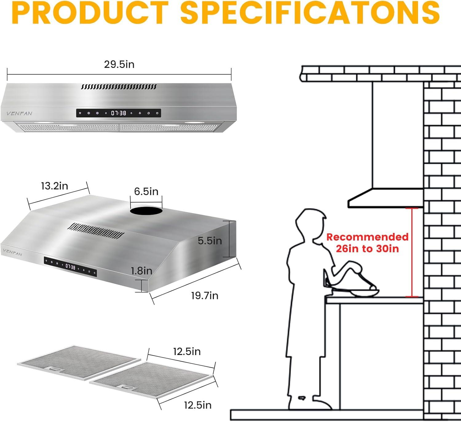 30" Convertible Under Cabinet Range Hood with Light Included in Stainless Steel Silver