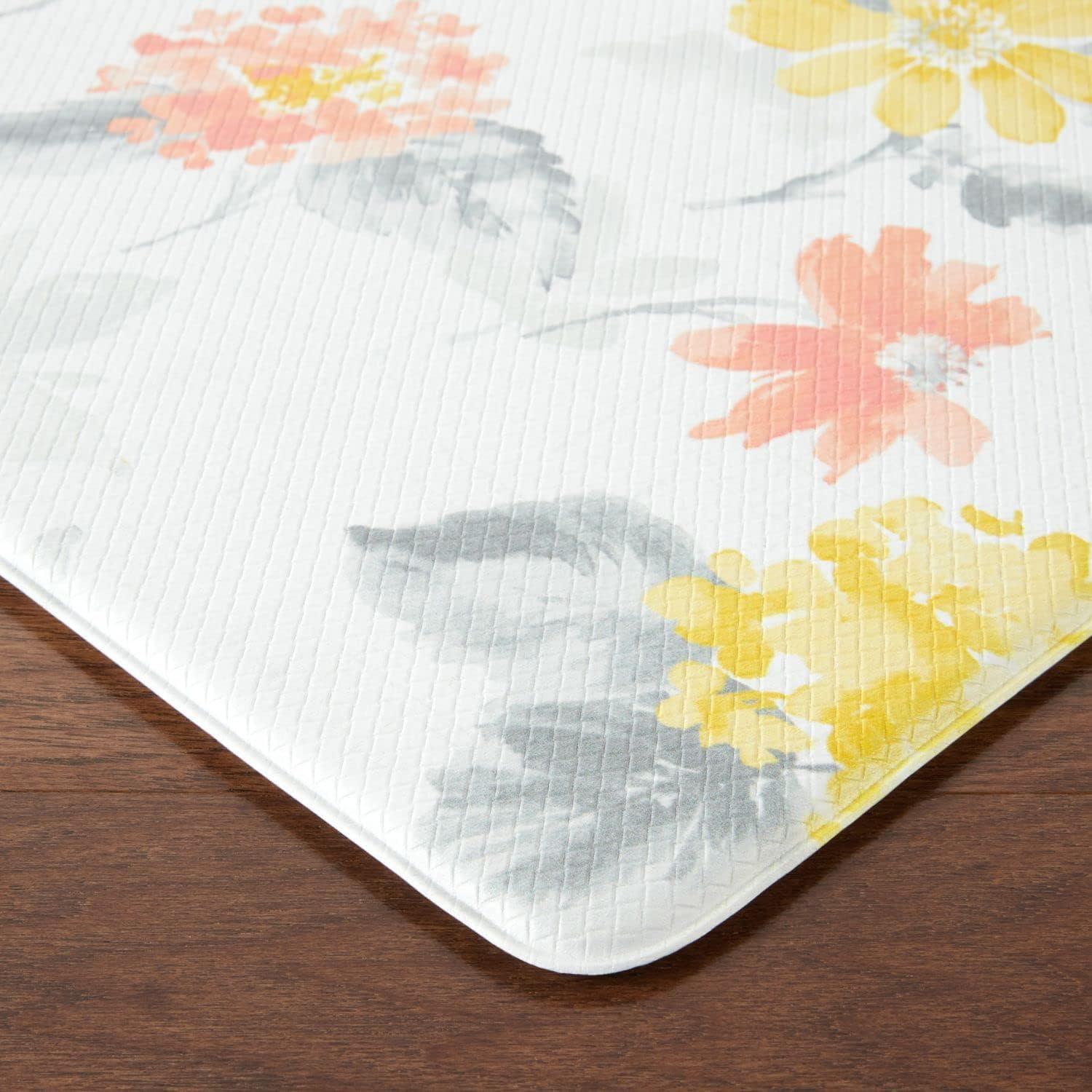 Martha Stewart Amber Floral Daisy Stripe Reverisble Water Resistant Kitchen Mat, Yellow/Coral, 20"x30"