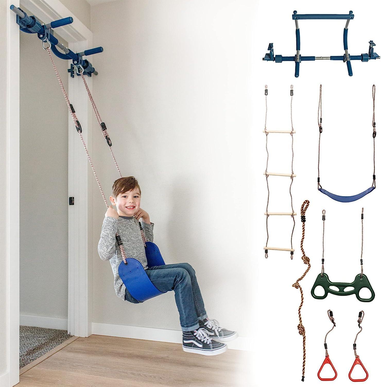 Gym1 6-Piece Doorway Gym for Kids, Includes Door Sensory Swing, Indoor Pull Up Bar, Rings, and more, Holds Up to 300 Lbs