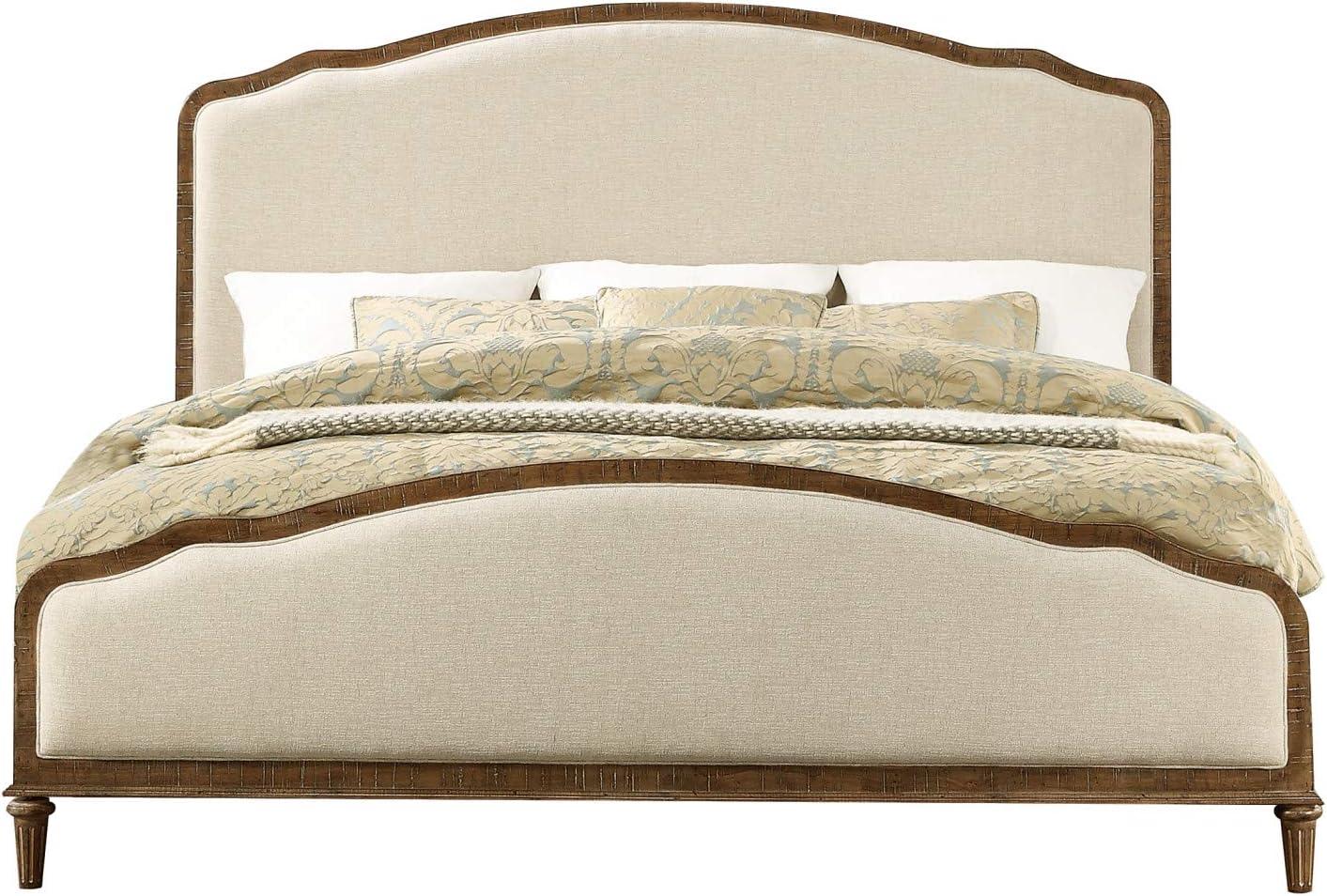 Madrona Burke Cream Queen Bed with Weathered Wood Framing, Headboard And Footboard Panels