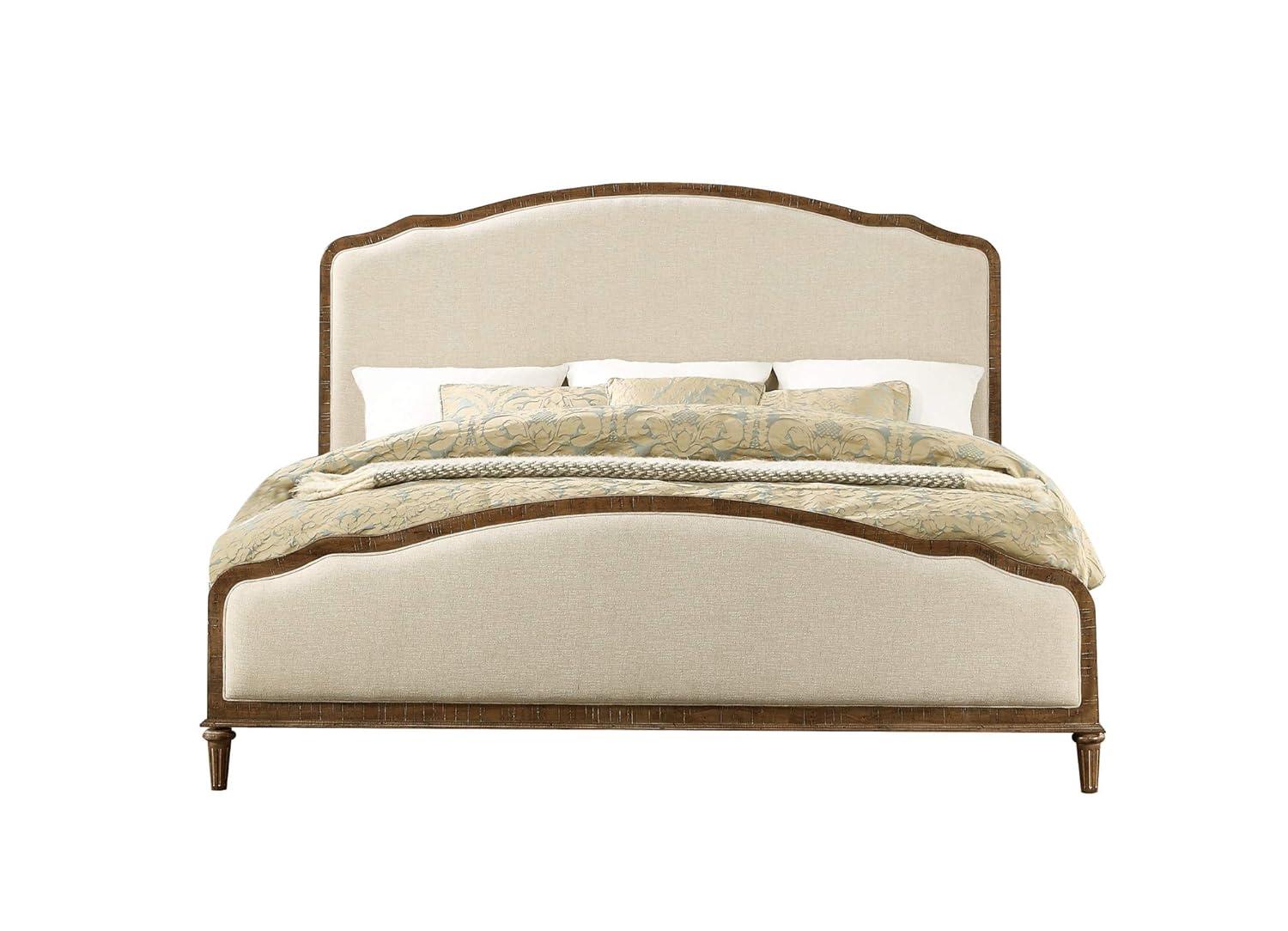 Madrona Burke Cream Queen Bed with Weathered Wood Framing, Headboard And Footboard Panels