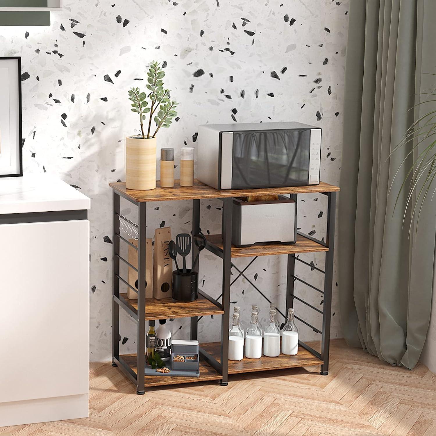 DlandHome Microwave Cart Stand 35.4 inches, Kitchen Baker's Rack Utility Storage Shelf Microwave Stand 3-Tier x 3-Tier for Spice Rack Organizer Workstation Shelf, Vintage