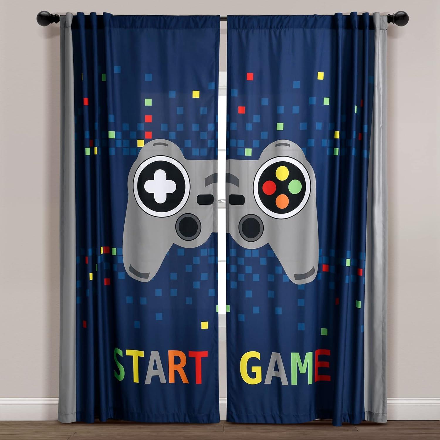 Lush Decor Video Games Window Curtain Panels Navy/Multi 52X84 Set (Set of 2)