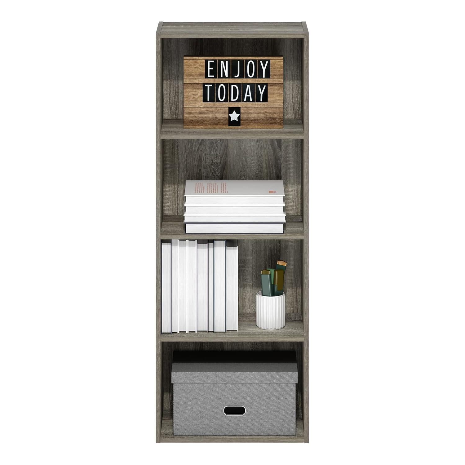Furinno 4-Tier Open Bookcase 4-Cube Display Cabinet Floor Standing Storage Shelves Bookcase,French Oak