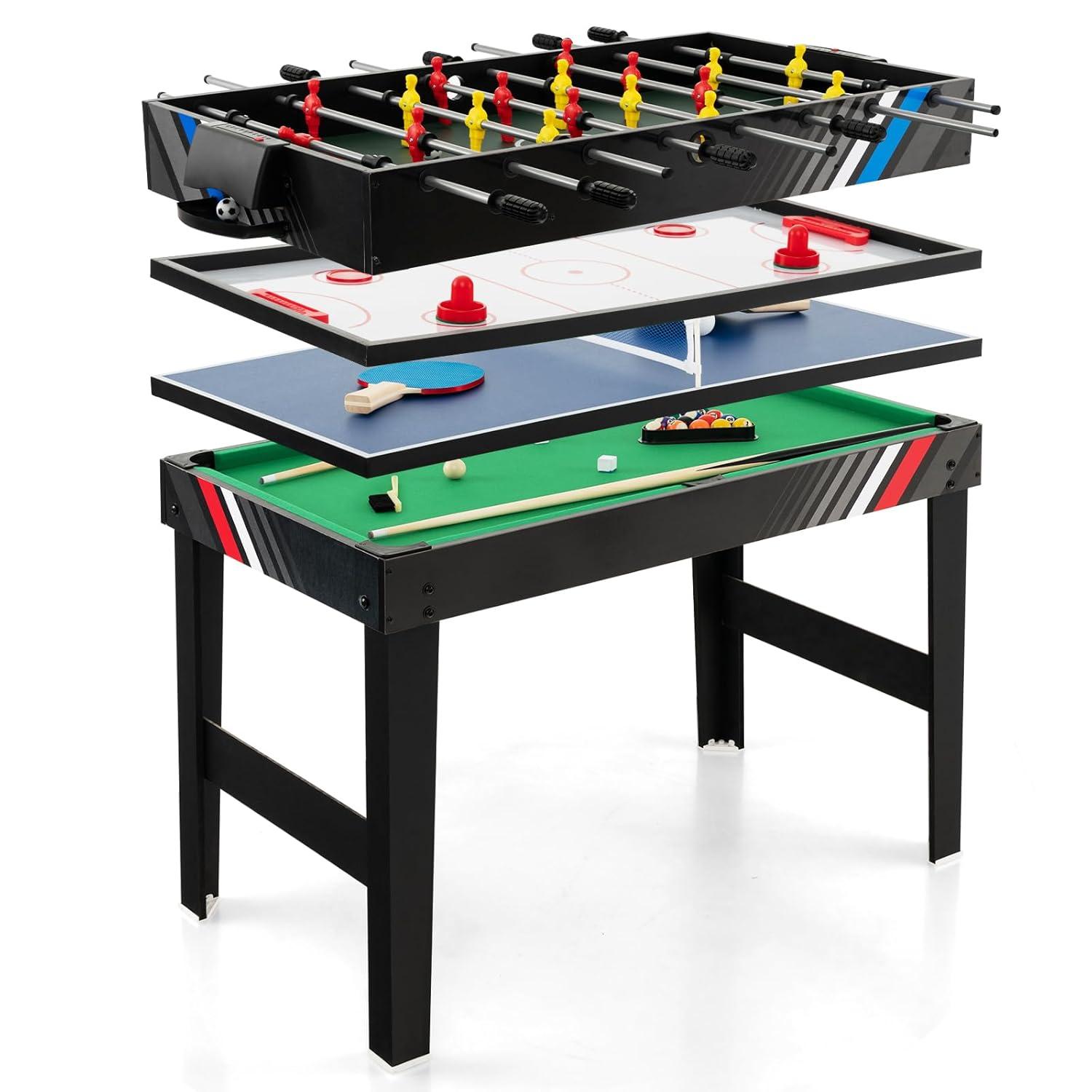 Giantex 4-in-1 Multi Game Table, 49 Inch Combination Game Tables with Adult Size Foosball Table, Slide Hockey Table, Ping Pong Table, Pool Table, Combo Game Table Set for Indoor Home, Game Room