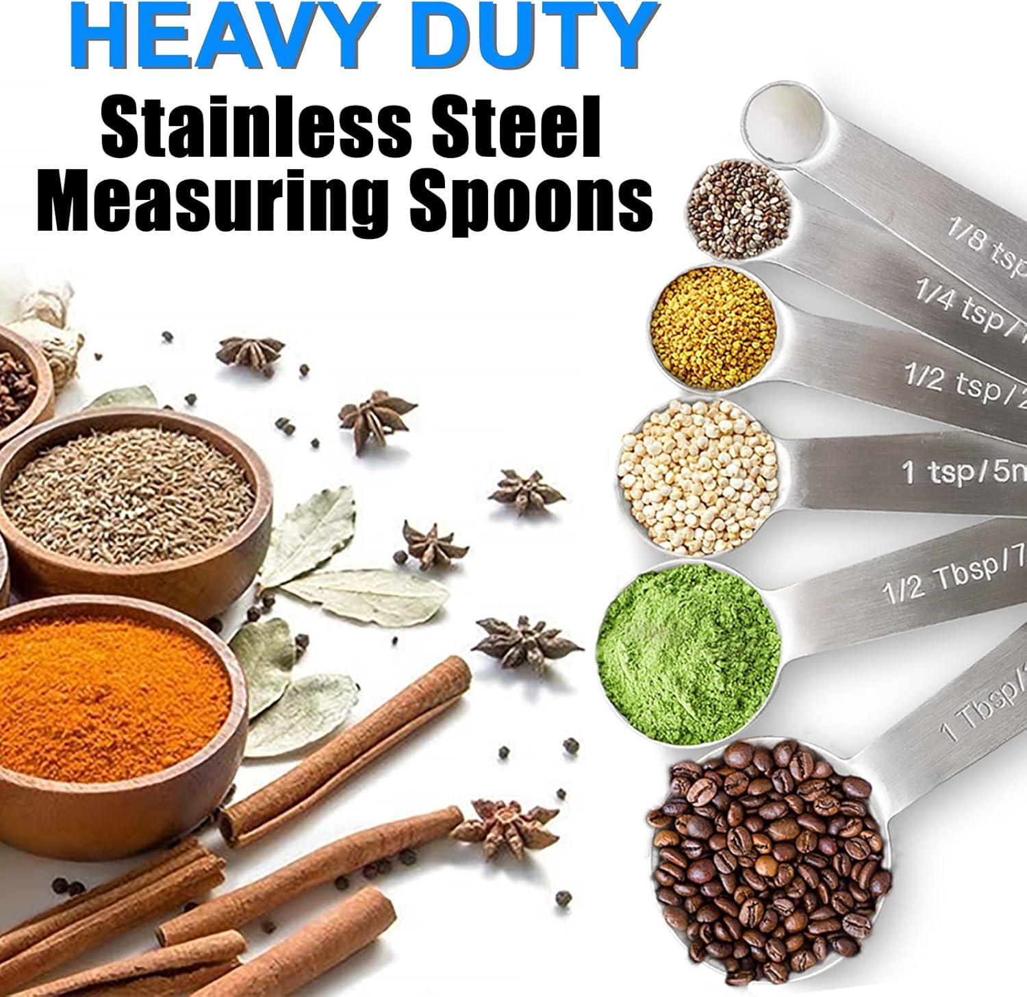 Measuring Spoons, Premium Heavy Duty 18/8 Stainless Steel Measuring Spoons Cups Set, Small Tablespoon with Metric and US Measurements, Set of 6 for Gift Measuring Dry and Liquid Ingredients