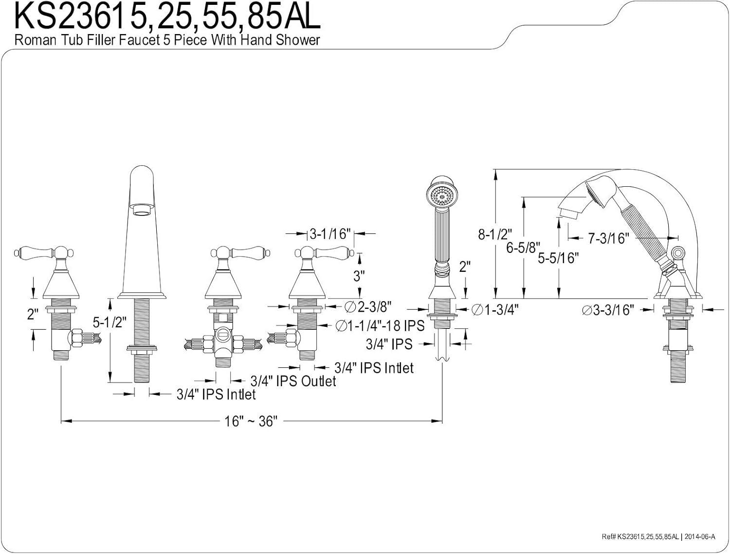 Kingston Brass Roman Three-Handle 5-Hole Deck Mount Roman Tub Faucet with Hand Shower