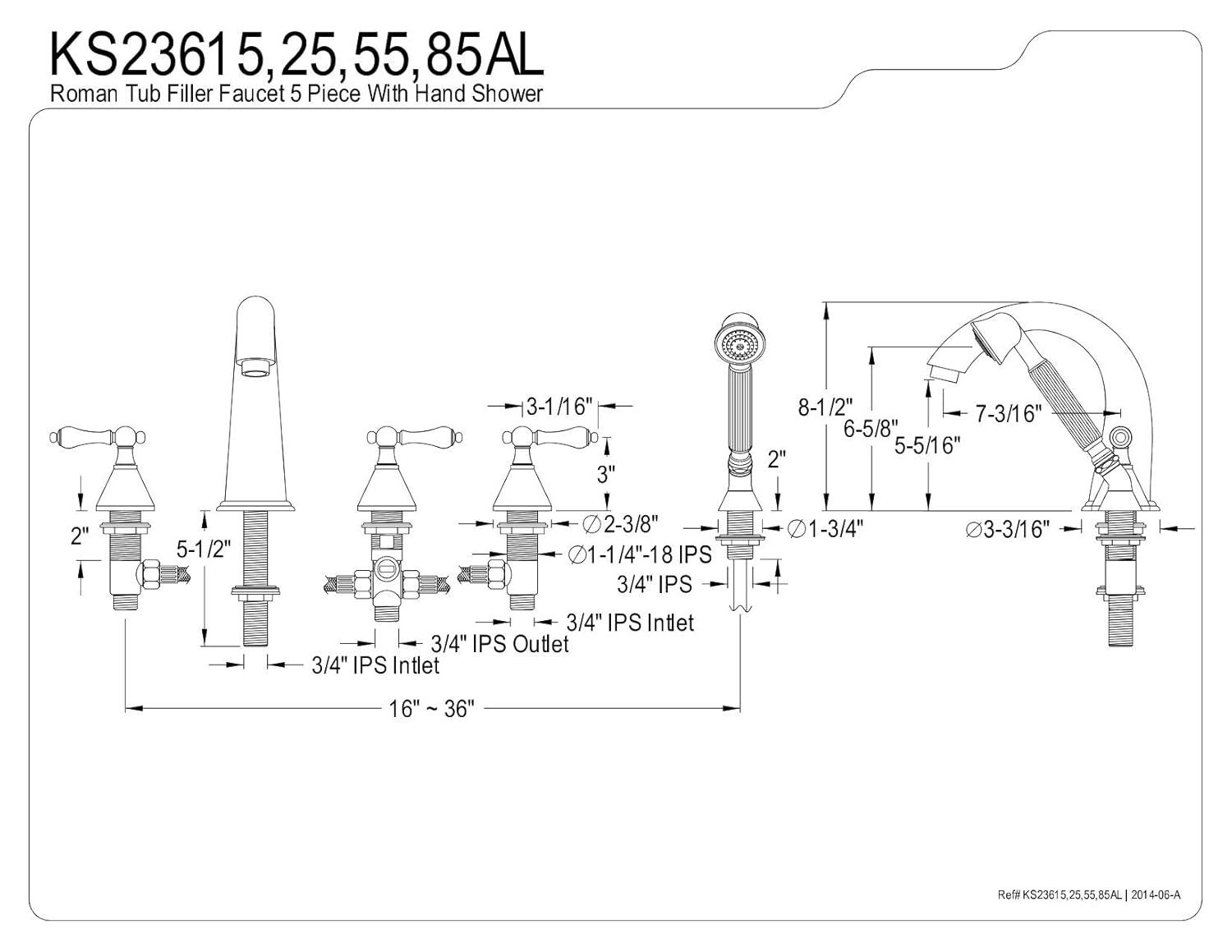 Kingston Brass Roman Three-Handle 5-Hole Deck Mount Roman Tub Faucet with Hand Shower