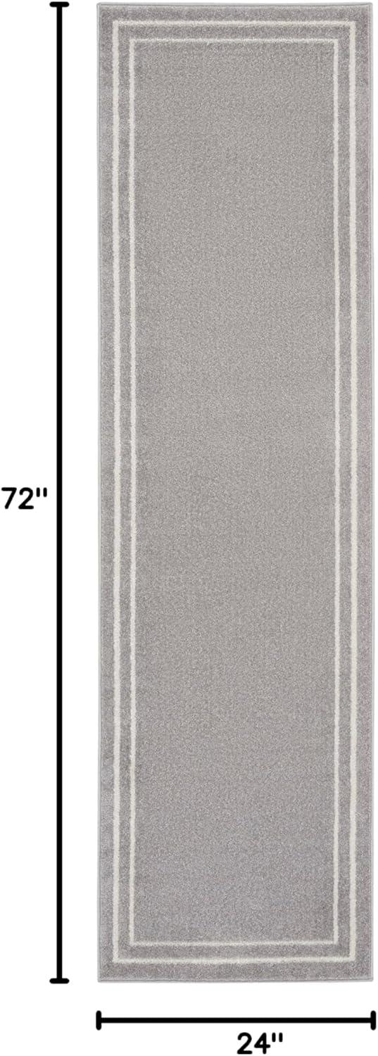 Nourison Essentials 2' x 6' Grey/Ivory Contemporary Bordered Indoor/Outdoor Area Rug