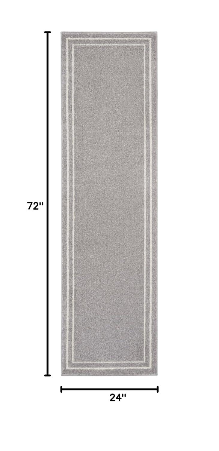 Nourison Essentials 2' x 6' Grey/Ivory Contemporary Bordered Indoor/Outdoor Area Rug