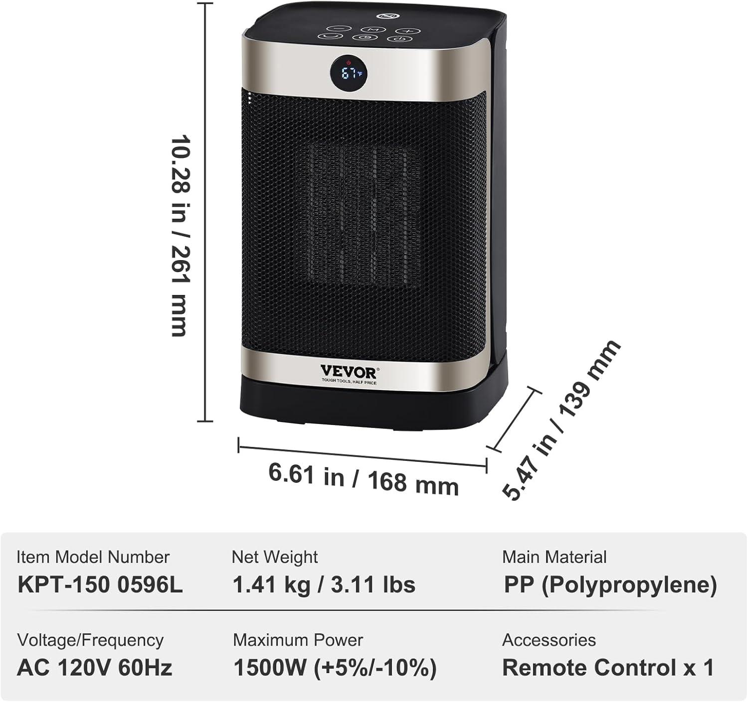 Blue Electric Ceramic Space Heater with Thermostat and Automatic Shut-off