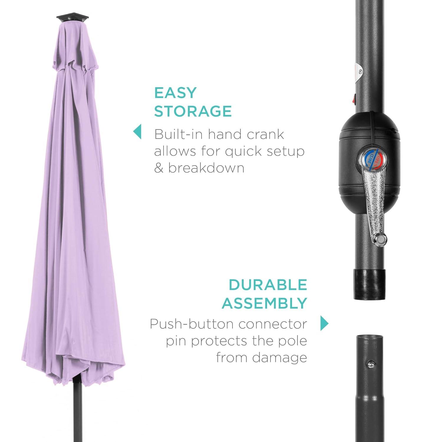 Best Choice Products 10ft Solar LED Lighted Patio Umbrella w/ Tilt Adjustment, UV-Resistant Fabric - Lavender