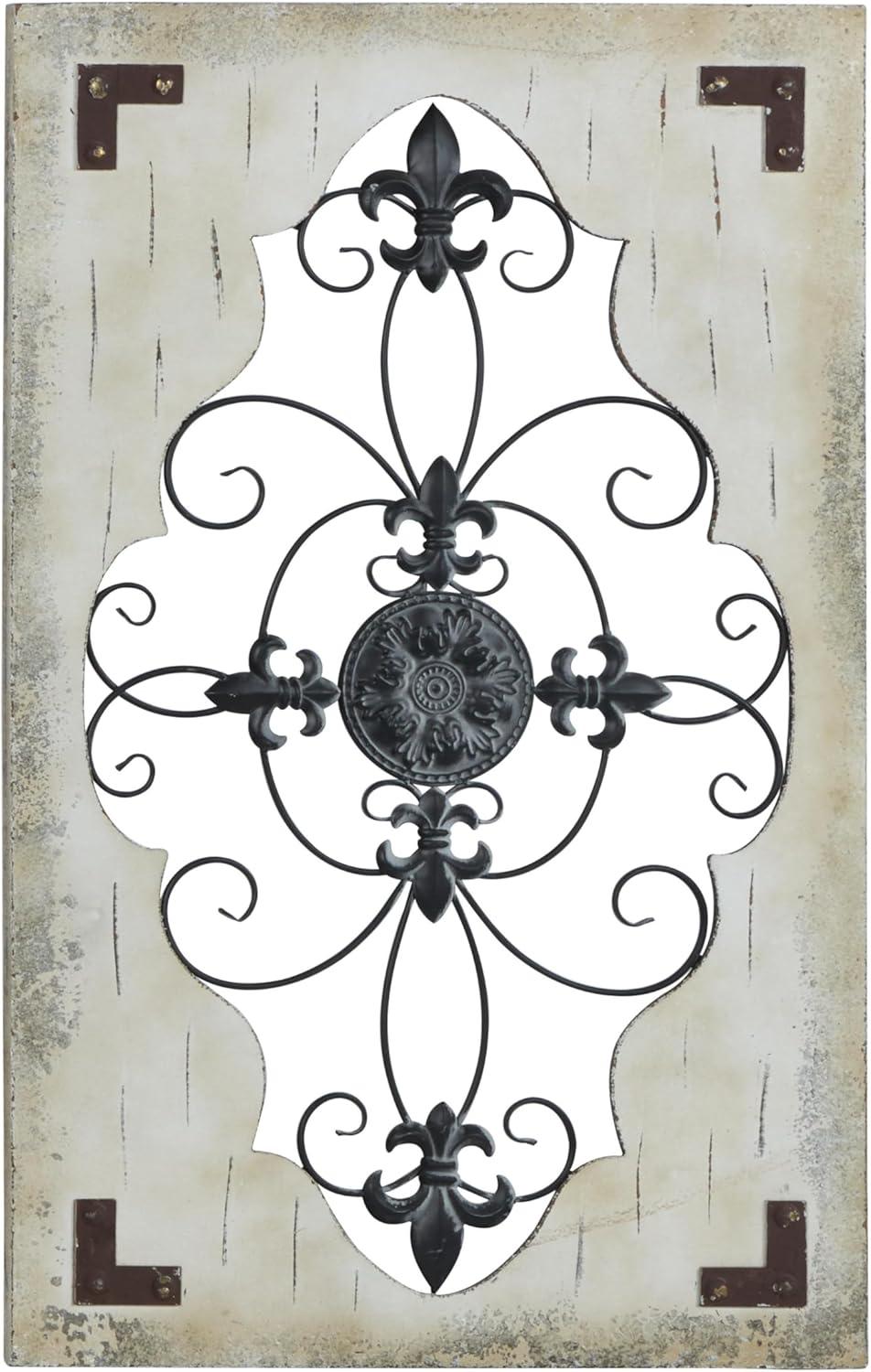 DecMode Cream Wood Scroll Wall Decor