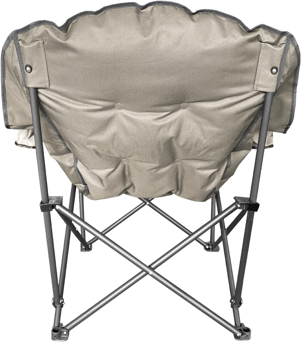 Oversized Black and Beige Padded Outdoor Folding Chair with Cup Holders