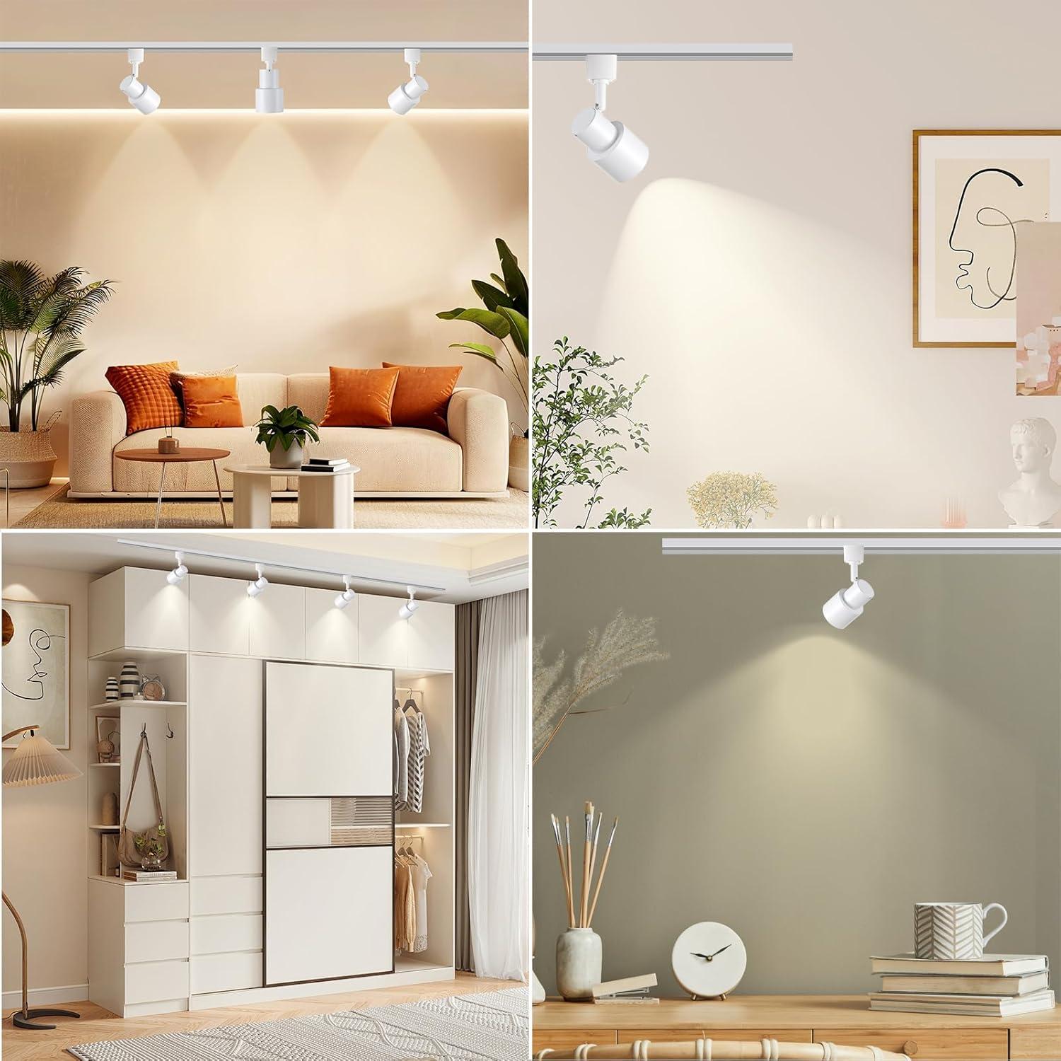 10W H Track Lighting Heads, Dimmable LED Track Lighting Heads Fixtures Bright 3000K Warm White Track Light Head for Accent Task Art, Flicker Free CRI90+ 24° 900lm (White, 4 Pack)