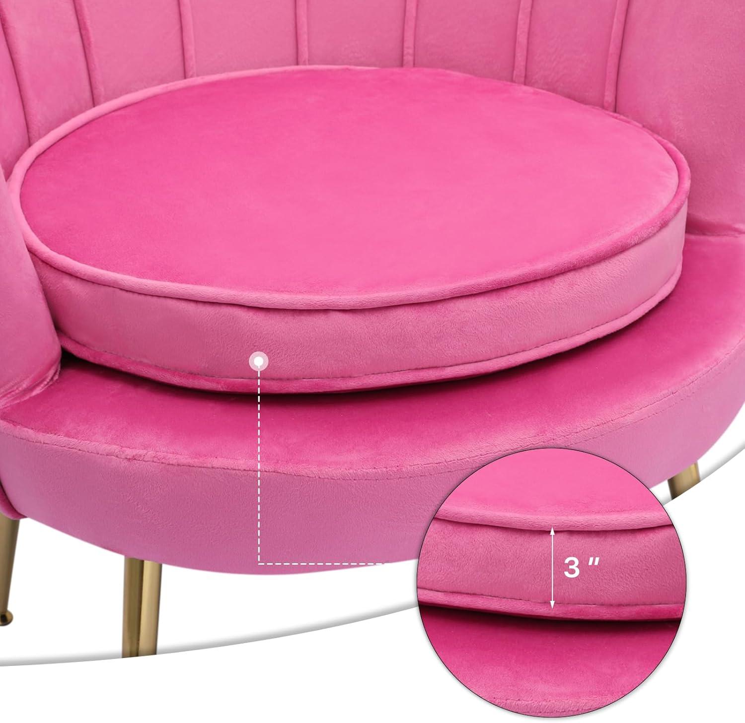 MoNiBloom Velvet Accent Chair with Cushion, Modern Cozy Sofa Chair with Gold Metal Legs, Tufted Accent Armchair for Living Room/Bedroom/Office/Guest Room, Pink