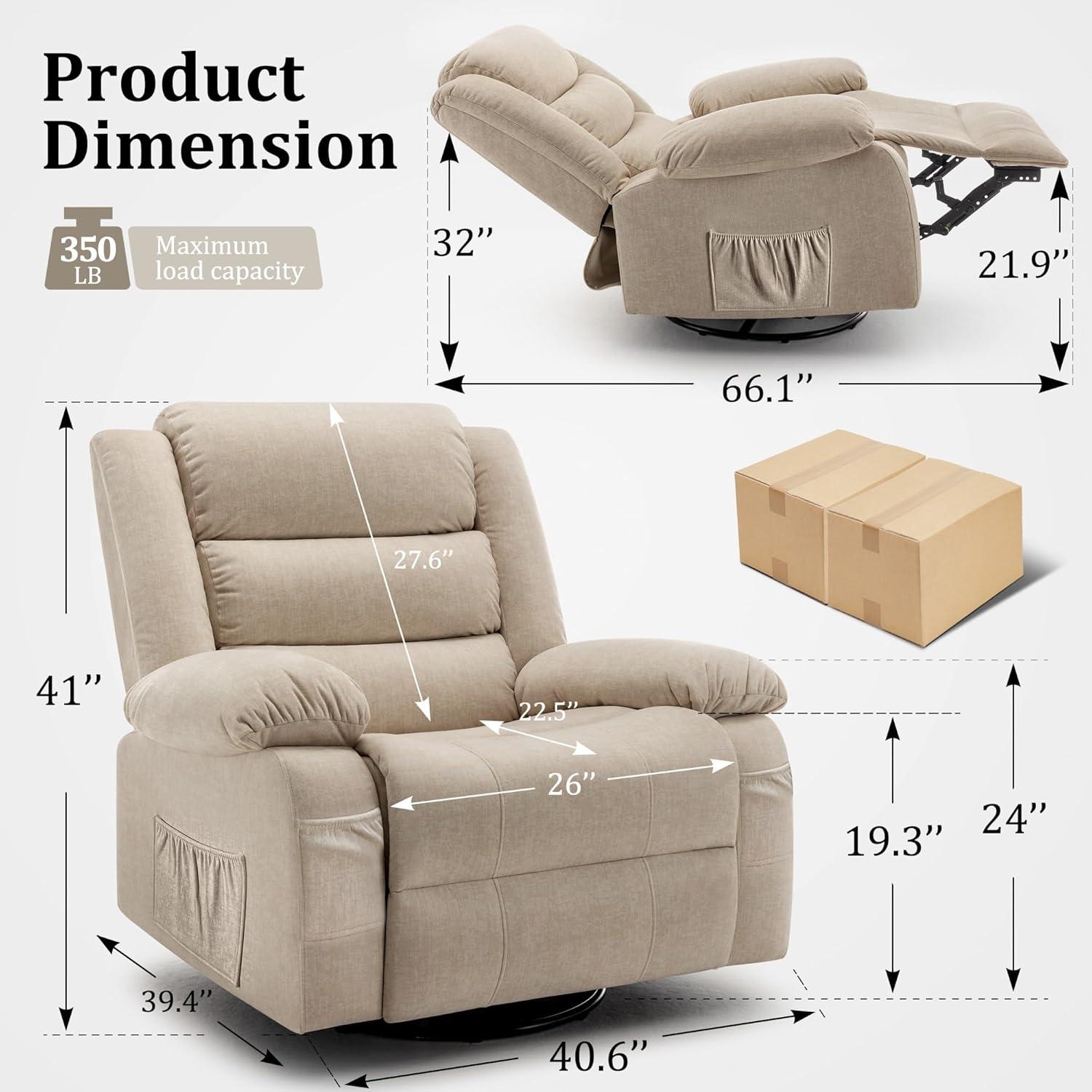 Ebern Designs Ellisse Recliner Chair, Wide Rocker Chair, Rocking Chair with Massage and Heat, 360°Swivel Rocking Chairs, Oversized Recliner for Adult