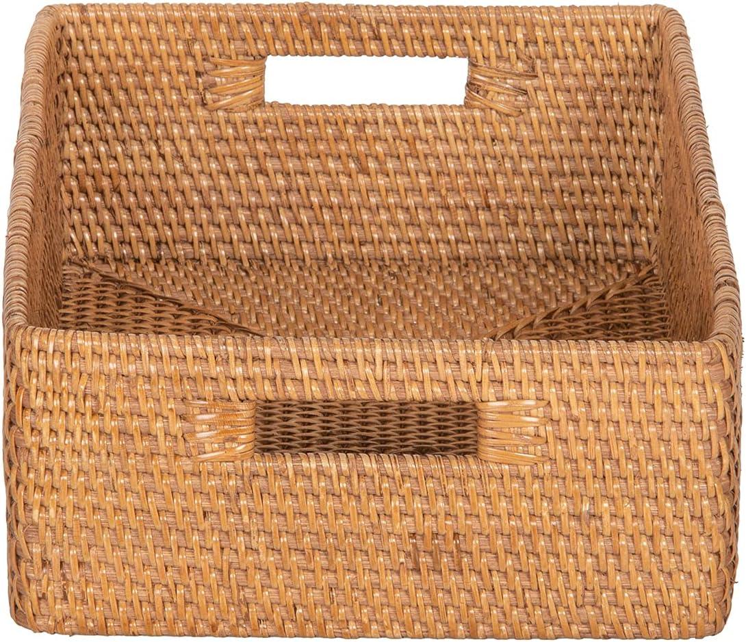 Kouboo Loma Rattan Shelf & Organizing Basket, Handwoven-Inspired Storage Color Honey Brown