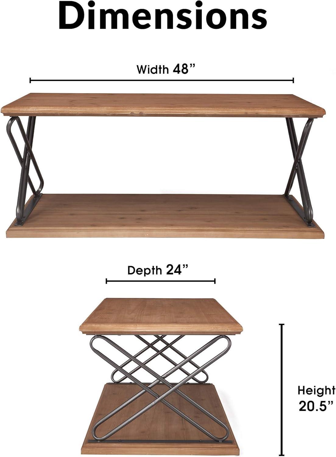 Brooks Natural Brown Wooden Coffee Table with Metal Cross Legs