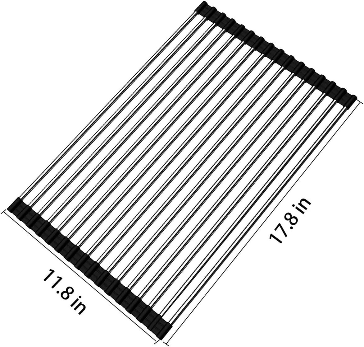 Ahyuan Roll up Dish Drying Rack Over The Sink Kitchen Roll up Sink Drying Rack Portable Dish Drainer Foldable Dish Drying Rack (Black, 17.8''X3.7'')
