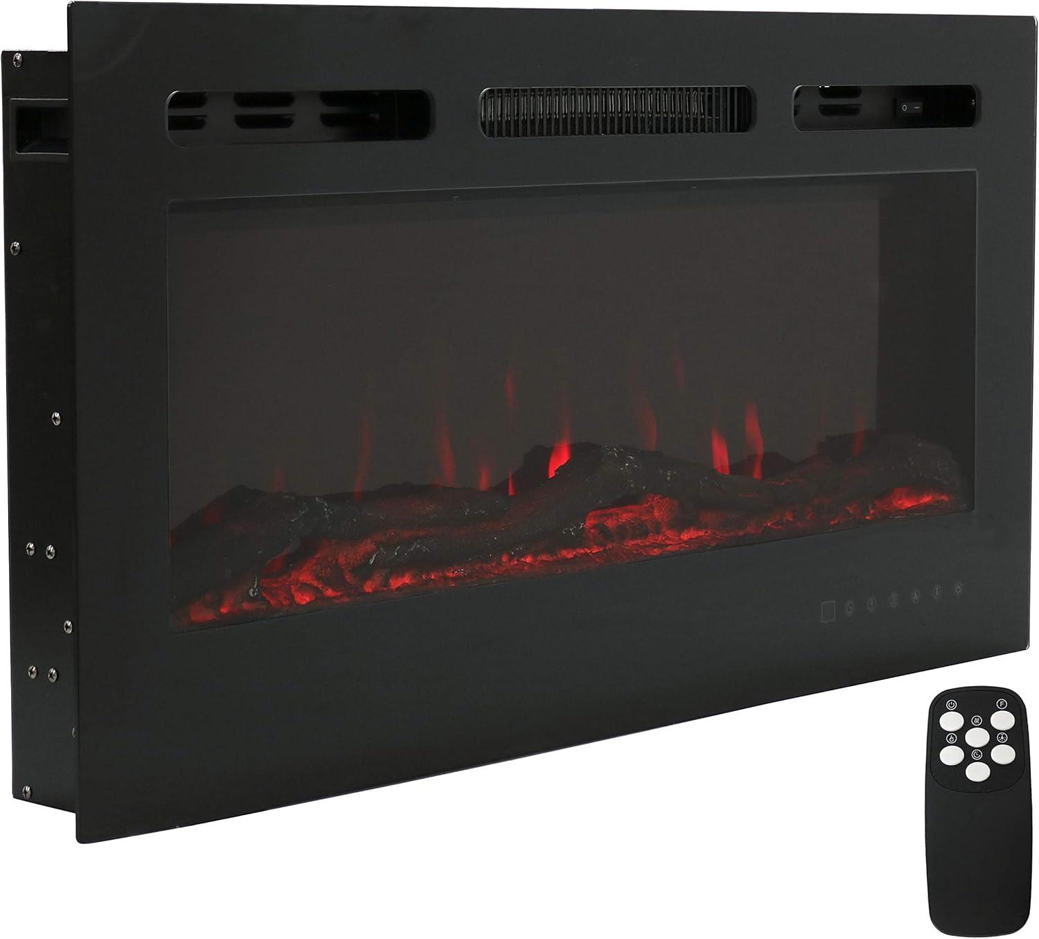 Sunnydaze 36-in Modern Flame Wall-Mounted or Recessed Indoor Electric Fireplace with LED Lights - Black Finish