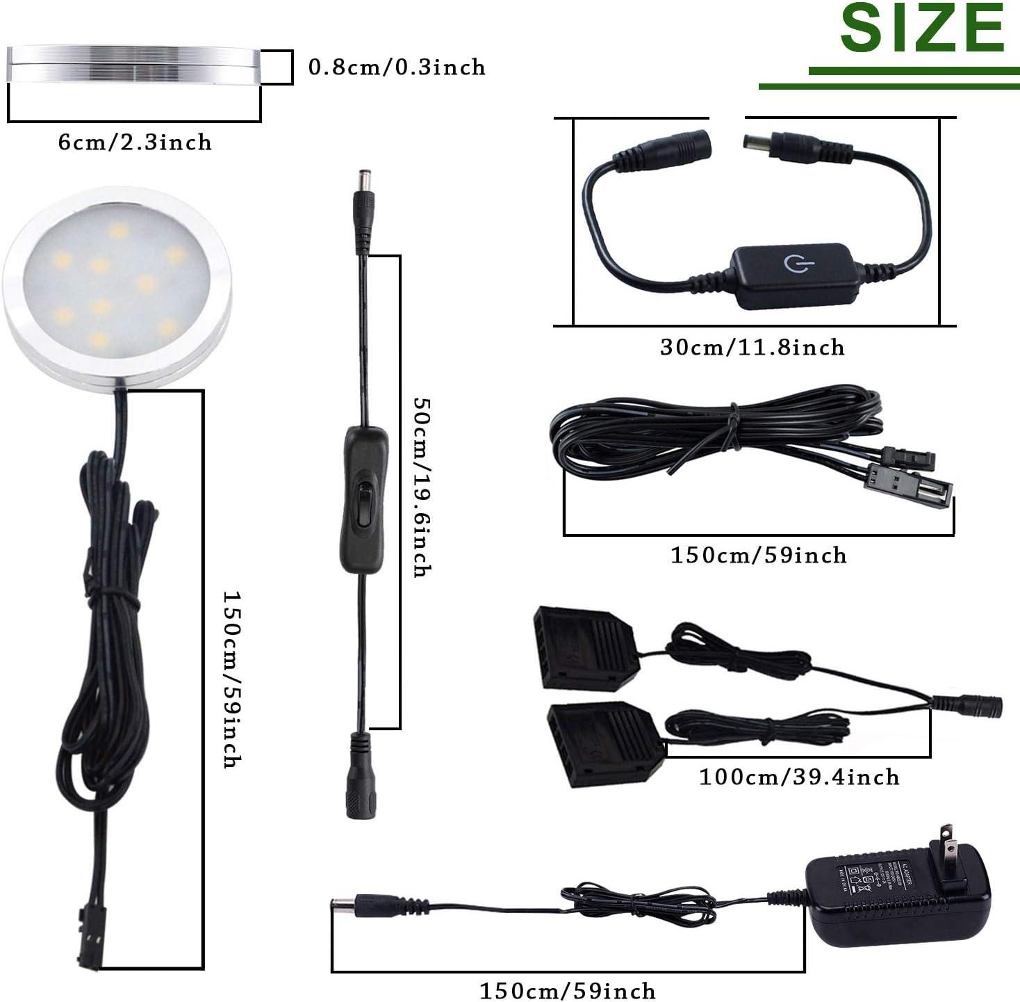 LED Under Cabinet Puck Lights Kit with Touch Dimming Switch for Ambiance Atmosphere Night Lighting 8 Lights