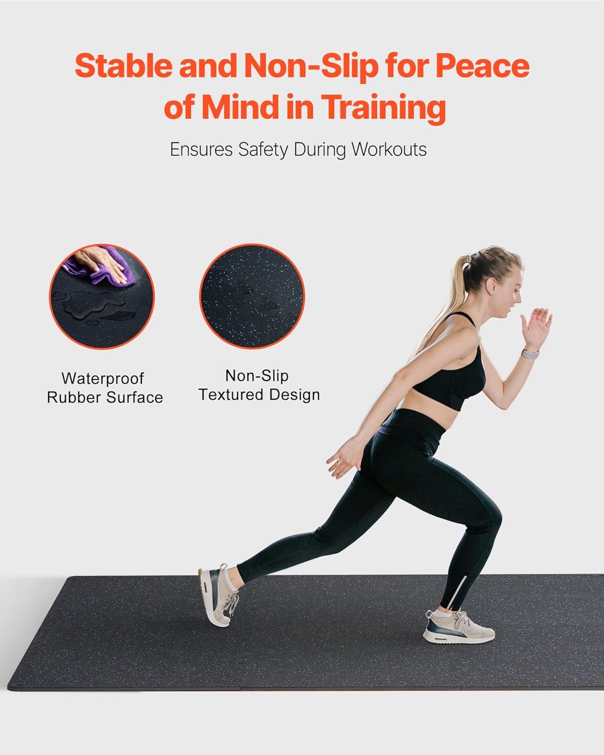 VEVOR 12 PCS 0.56" Thick Gym Floor Mats, 24" x 24" EVA Foam & Rubber Top Interlocking Workout Floor Mats