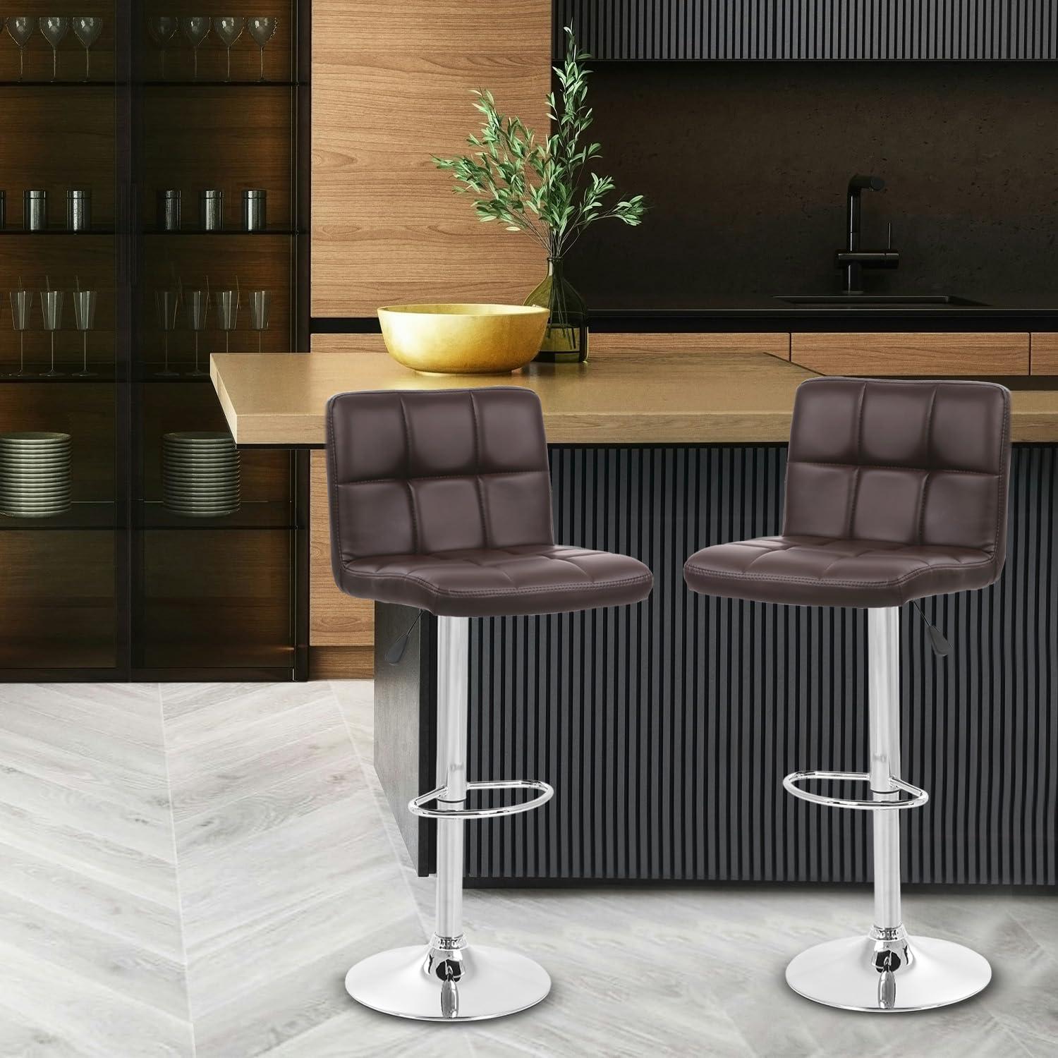 FDW Bar Stool Height Adjustable Swivel Stool with Back PU Leather Kitchen Counter Stools Set of 2 Dining Chairs