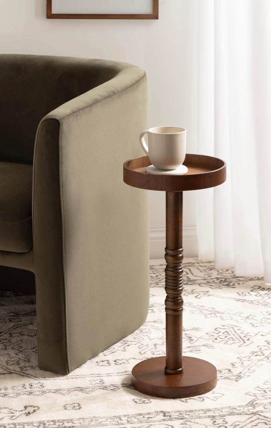 Kate and Laurel Bellport Pedestal End Table, 10x10x22, Rustic Brown
