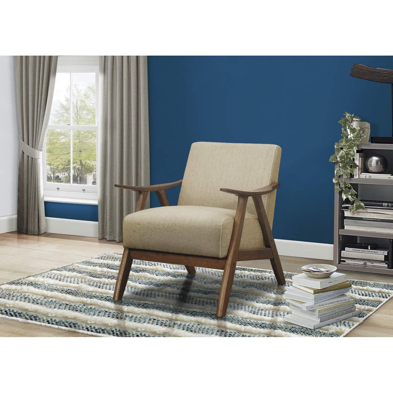 Lexicon Damala Collection Retro Inspired Wood Frame Accent Chair, Light Brown