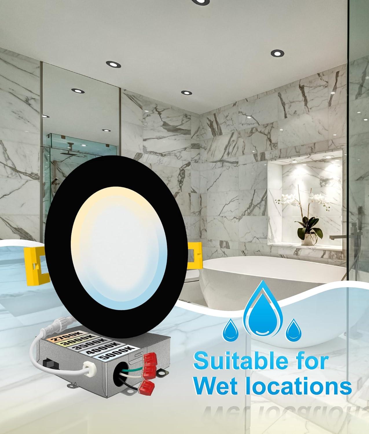 Panel Downlight 6'' Selectable Color Temperature Dimmable Air-Tight IC Rated LED Canless Recessed Lighting Kit