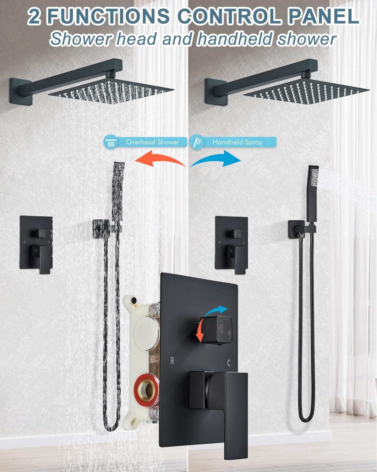 Matte Black 8-Inch Rainfall Shower System with Handheld Spray