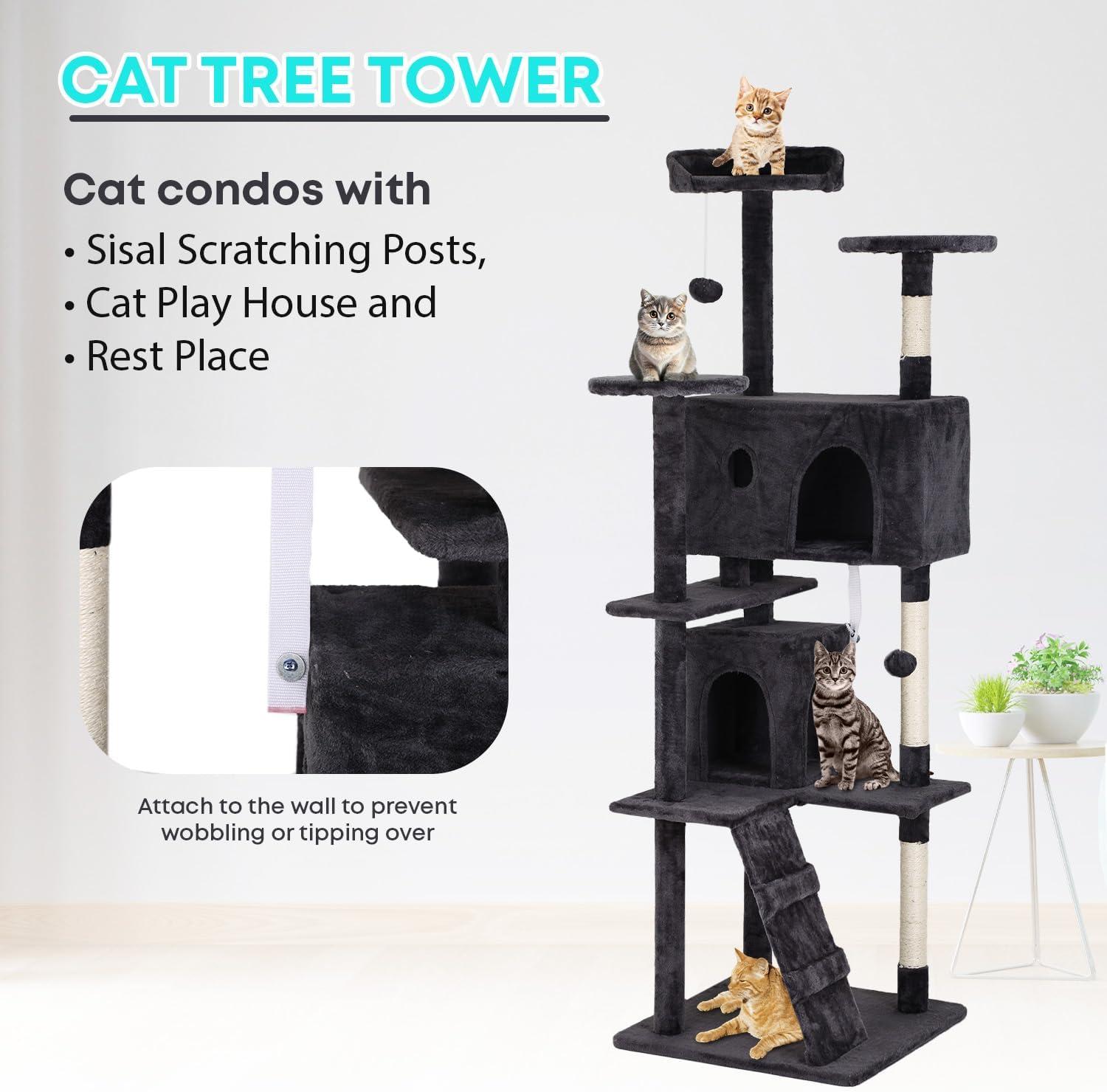 Tucker Murphy Pet™ 70In Cat Tree Tower For Indoor Cats,Multi-Level, Furniture Activity Center With Scratching Posts Stand House Cat Condo With Funny Toys For Kittens Pet Play House,Dark Gray