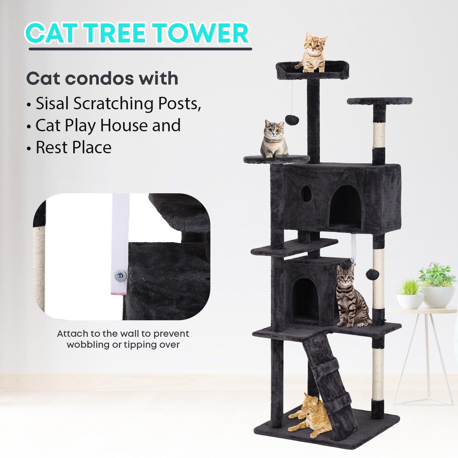 Tucker Murphy Pet™ 70In Cat Tree Tower For Indoor Cats,Multi-Level, Furniture Activity Center With Scratching Posts Stand House Cat Condo With Funny Toys For Kittens Pet Play House,Dark Gray