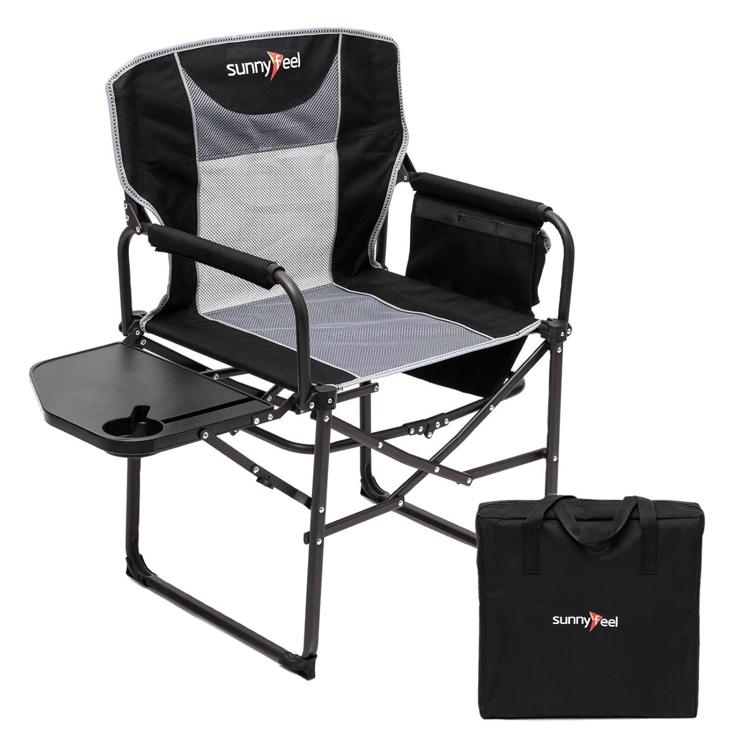 SUNNYFEEL Camping Directors Chair, Heavy Duty,Oversized Portable Folding Chair with Side Table, Pocket for Beach, Fishing,Trip,Picnic,Lawn,Concert Outdoor Foldable Camp Chairs