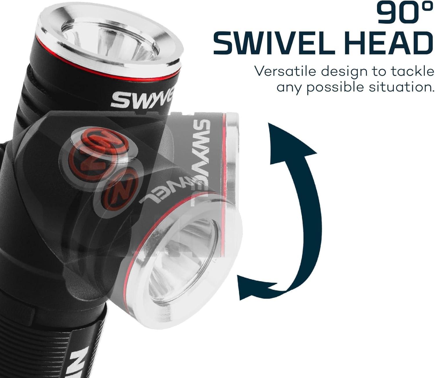 "NEBO SWYVEL 1000 Lumen Rechargeable Flashlight: Rotating Head, 5 Modes, Magnetic Base - Black"