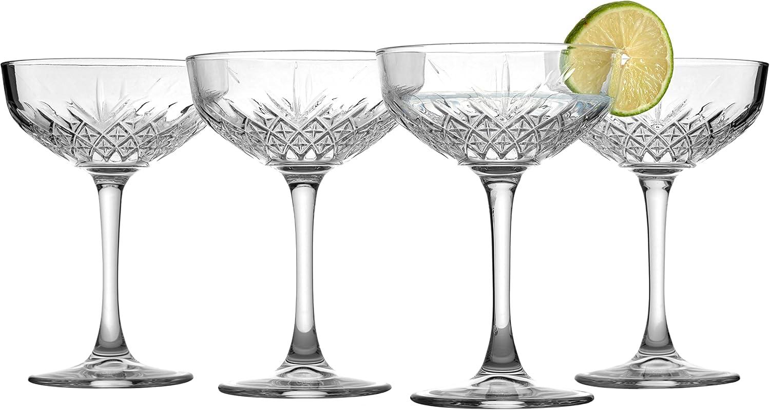 Pasabahce Coupe Cocktail Glasses Set Of 4 - Exclusive Martini, Margarita Glasses - Timeless Champagne Coupe Glasses - Crystal Design - 8.6 oz Long Stem Glassware