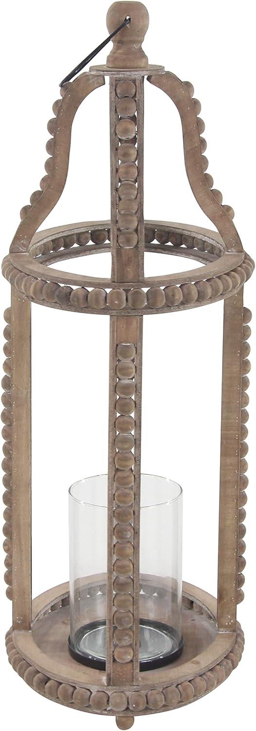 Olivia & May 29" x 13" Rustic Glass/Wood Cage Style Candle Holder Brown: Traditional Wooden Lantern, Tabletop Centerpiece