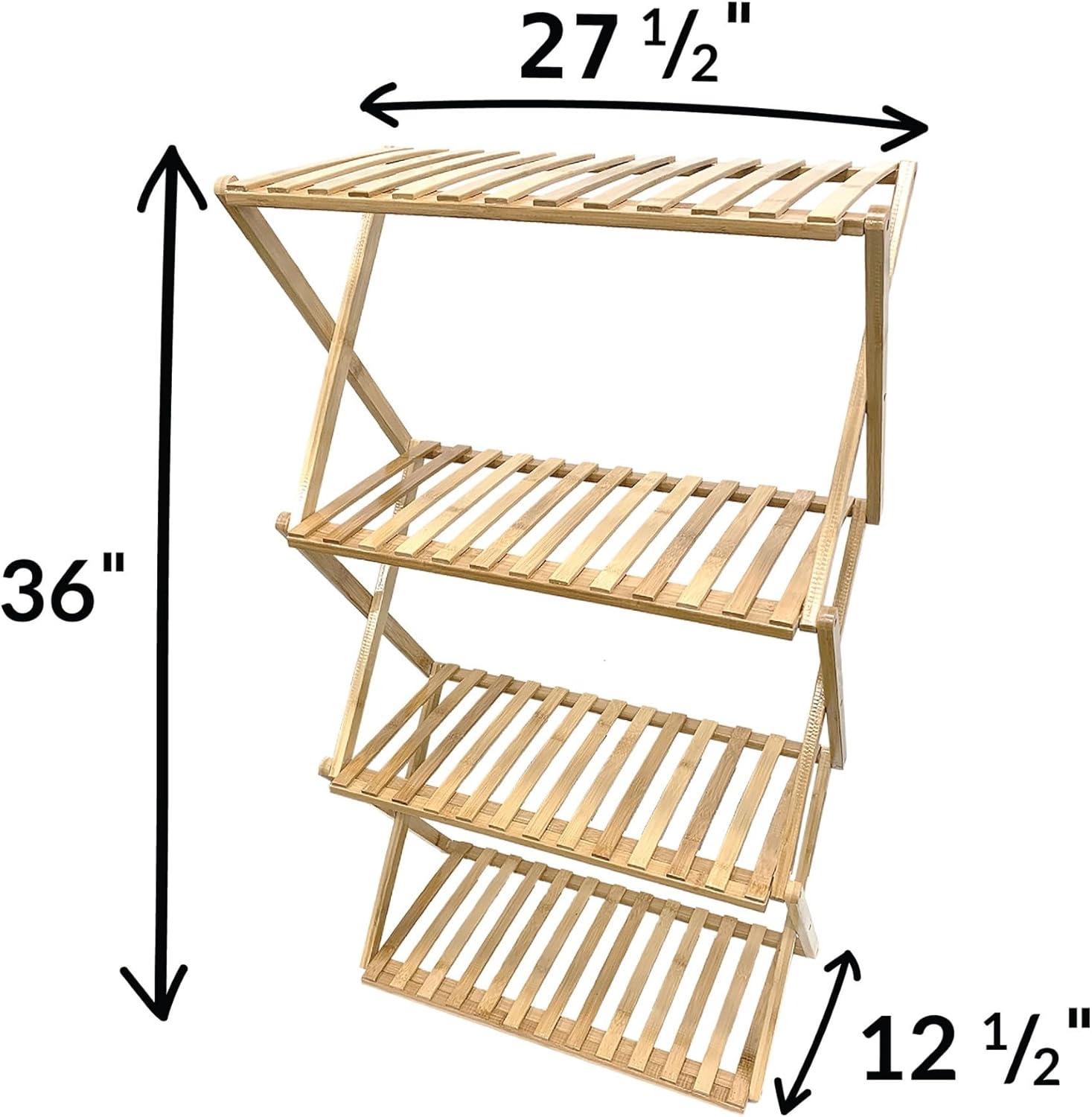 Ferry-Morse 28" x 13" x 38" Indoor Pop-up 3-Tier Natural Bamboo Plant Stand with Easy Storage