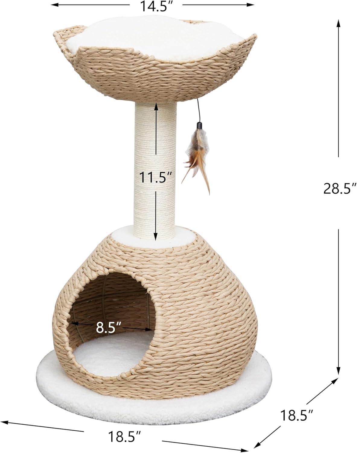 PetPals PetPals Walk Up Cat Tree with Fleece Perch, Handwoven Basket, and Sisal Scratching Post, Eco-Friendly Cat Furniture, Beige