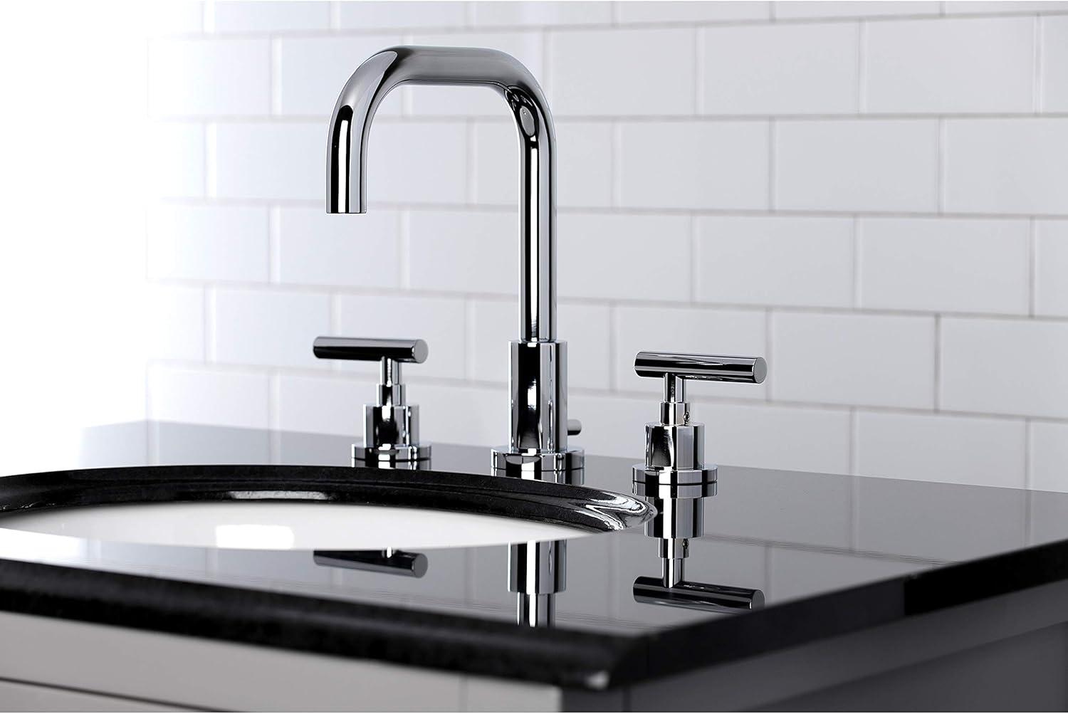Kingston Brass Manhattan Two-Handle 3-Hole Deck Mount Widespread Bathroom Faucet with Brass Pop-Up Drain