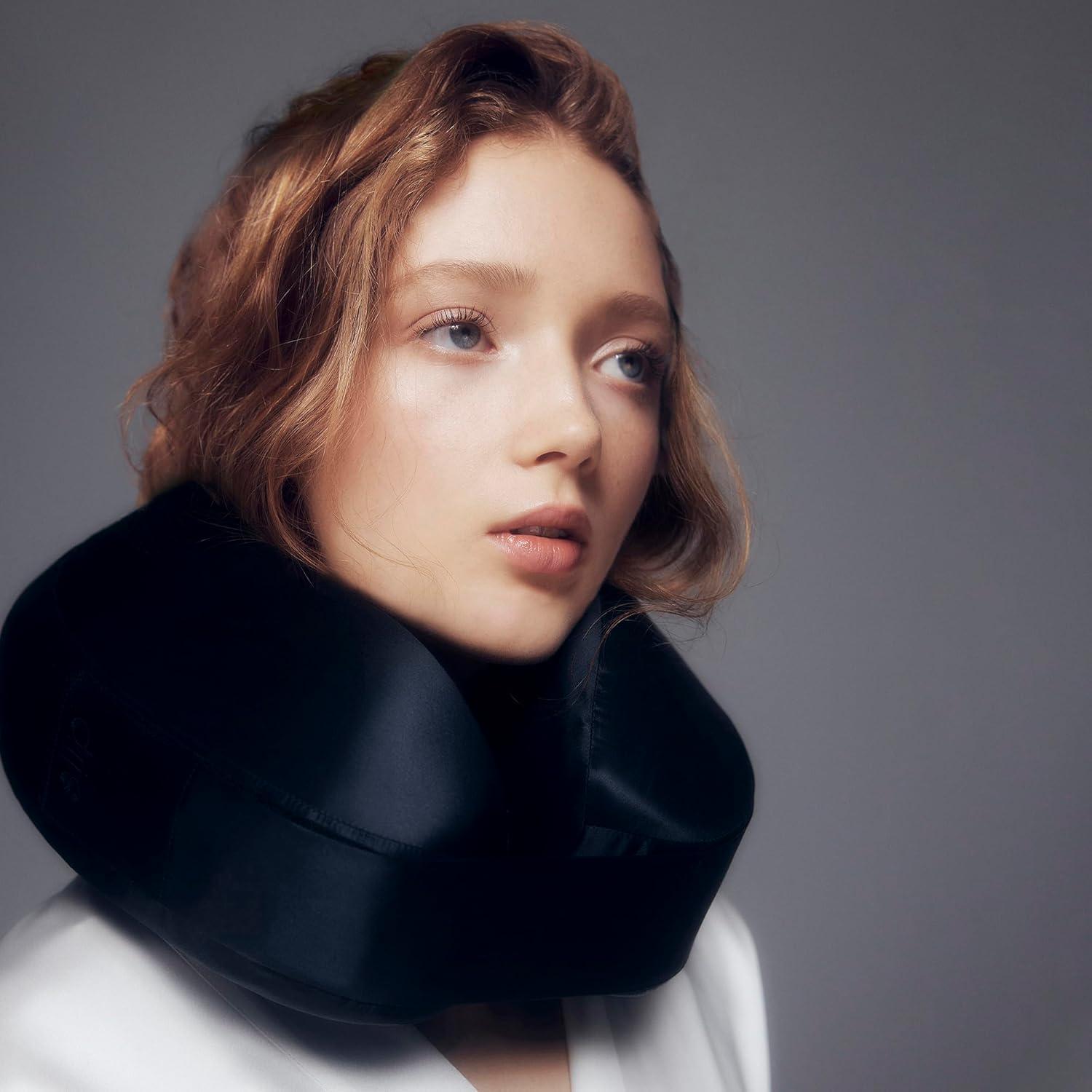 Blush Pink Silk Travel Neck Pillow with Removable Cover