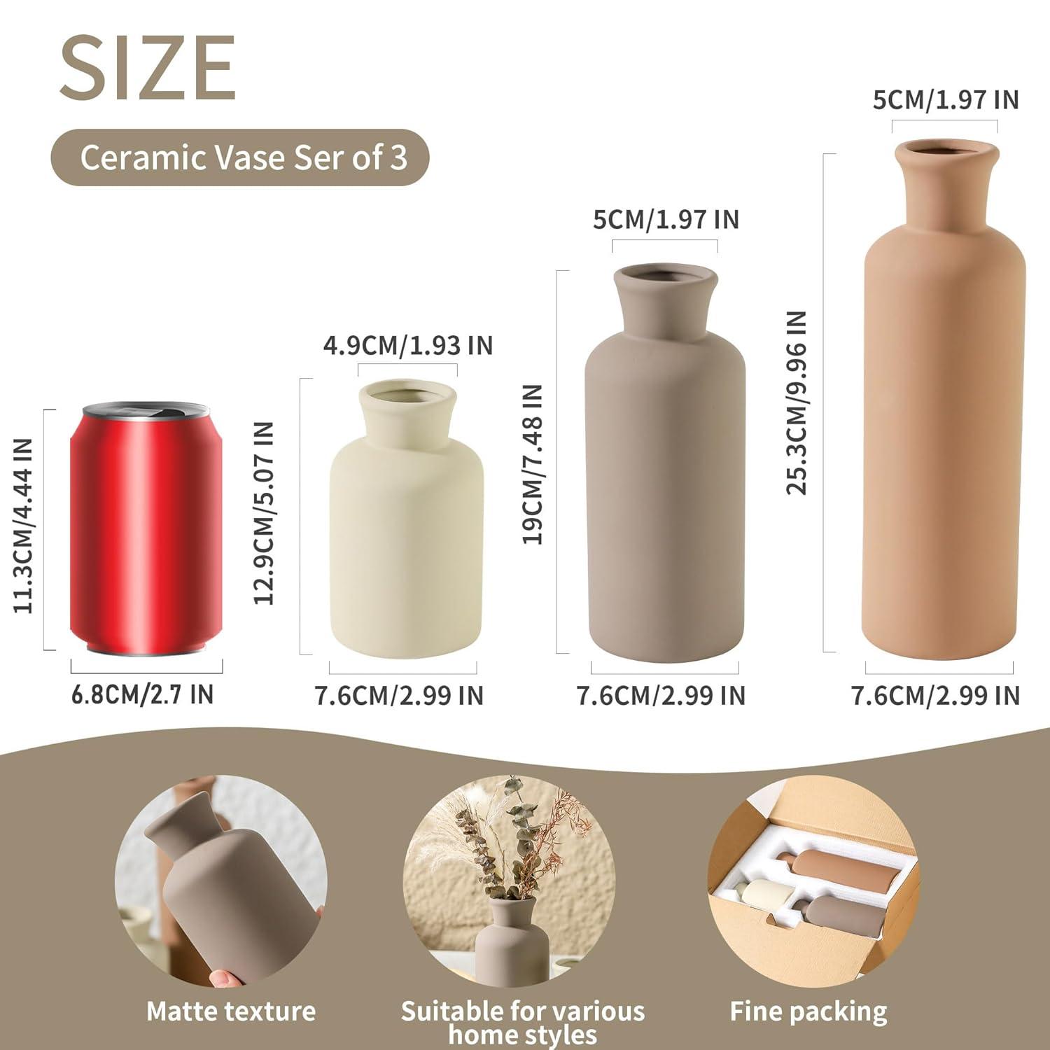 Lark Manor™ Set Of 3 Ceramic Vases, Modern Neutral Home Decor For Farmhouse, Rustic, Or Boho Style - Perfect For Fresh Or Dried Flowers, Table, Mantel, Shelf, Entryway, Living Room, Kitchen, Bathroom - Brown