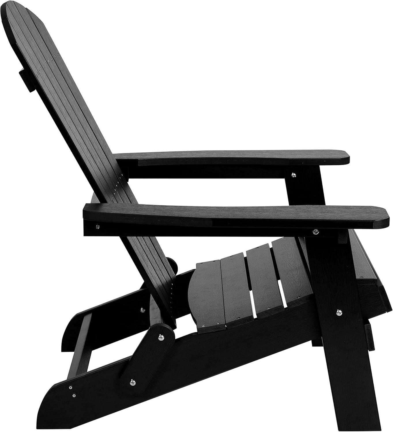 Flash Furniture Charlestown All-Weather Poly Resin Indoor/Outdoor Folding Adirondack Chair in Black