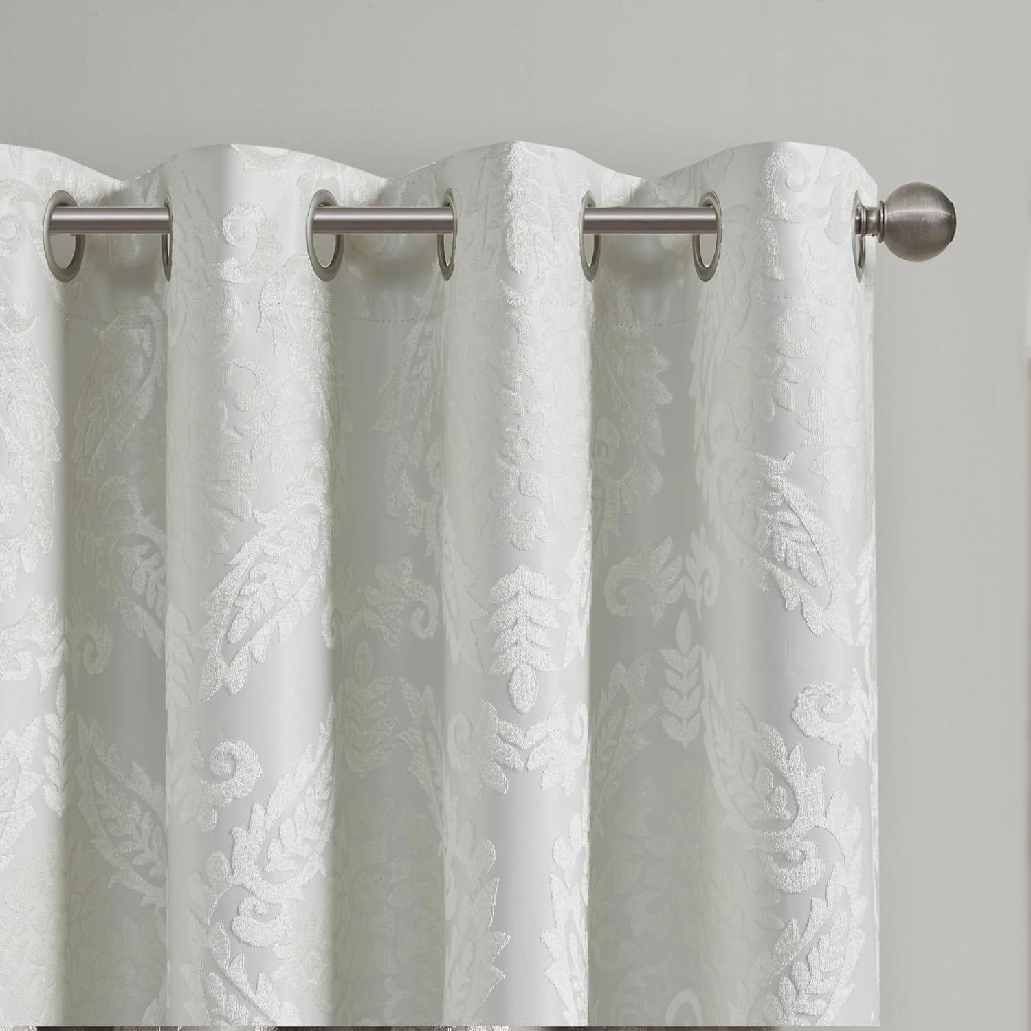 Madison Park Amelia Knitted Jacquard Paisley Total Blackout Grommet Top Single Curtain Panel