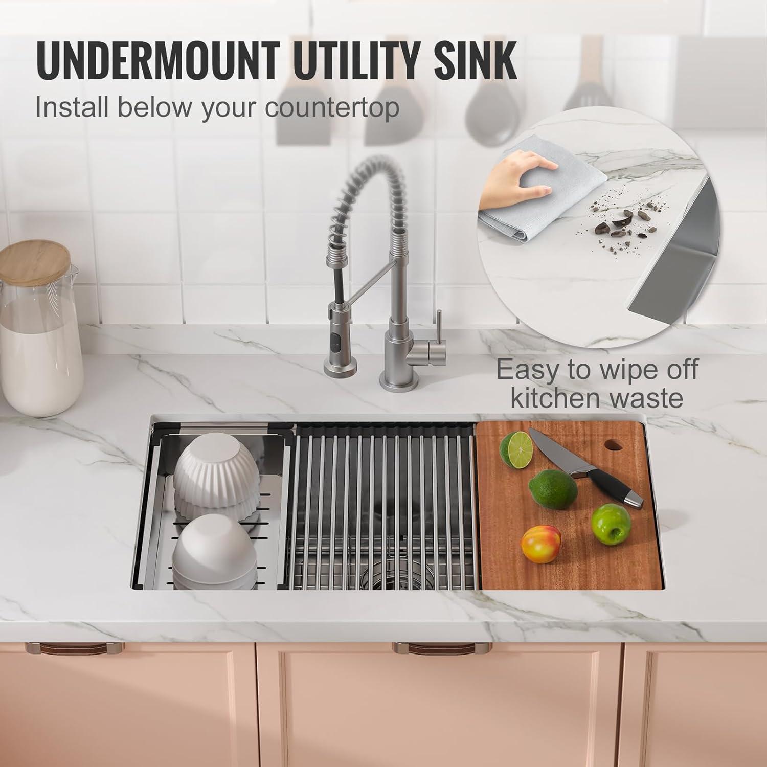 32'' L Undermount Single Bowl Stainless Steel Kitchen Sink