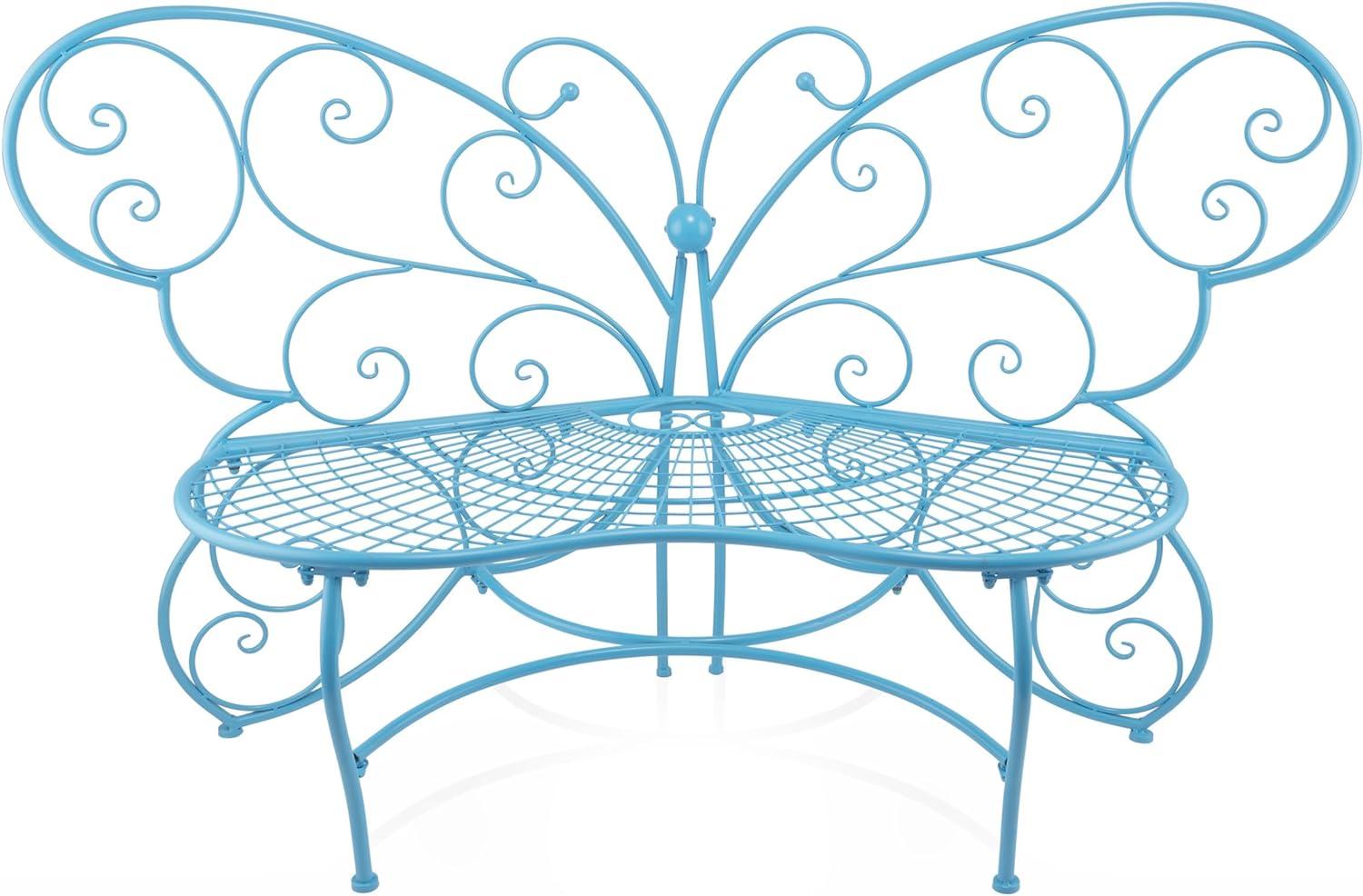 38" x 62" Metal Butterfly Outdoor Bench Blue - Alpine Corporation