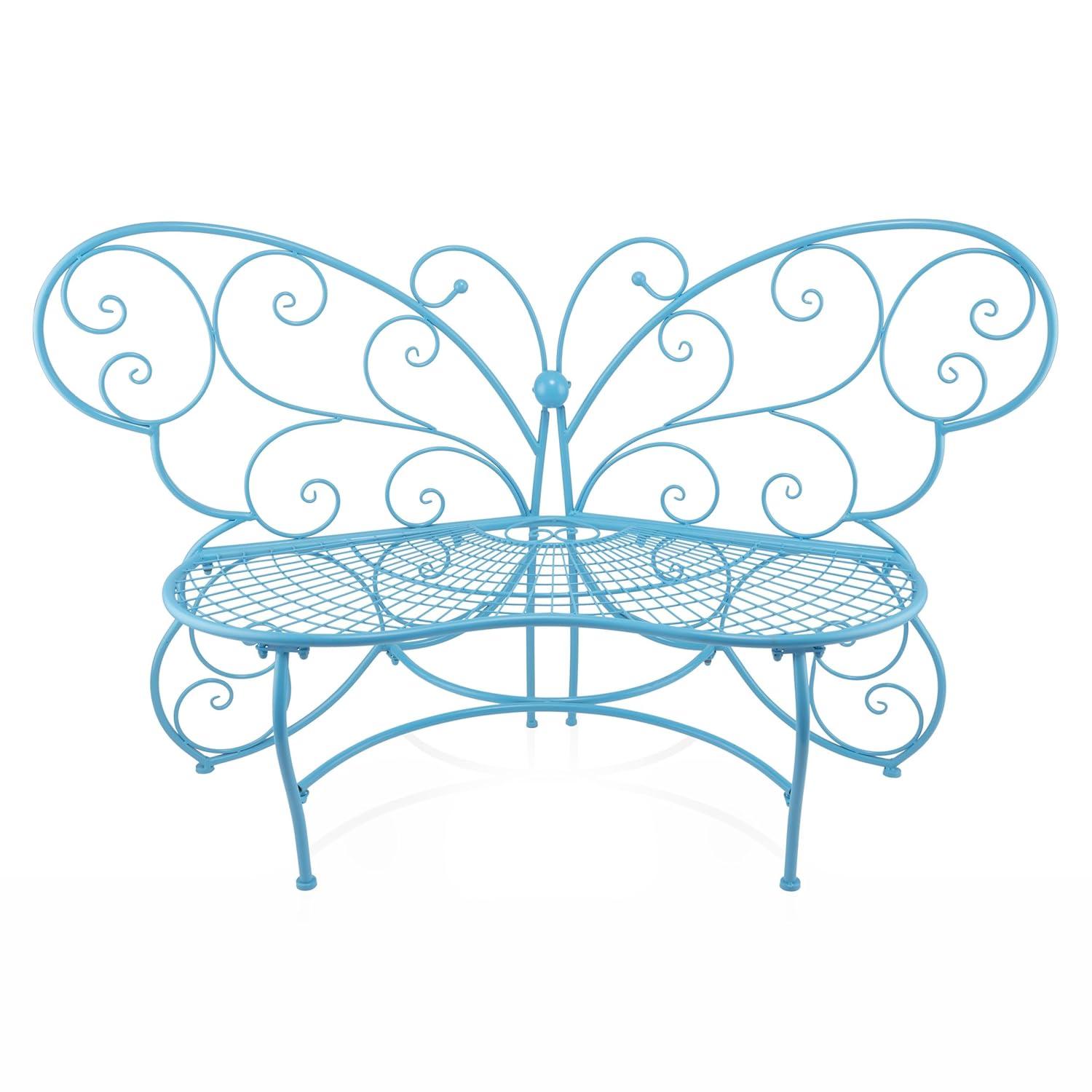 38" x 62" Metal Butterfly Outdoor Bench Blue - Alpine Corporation
