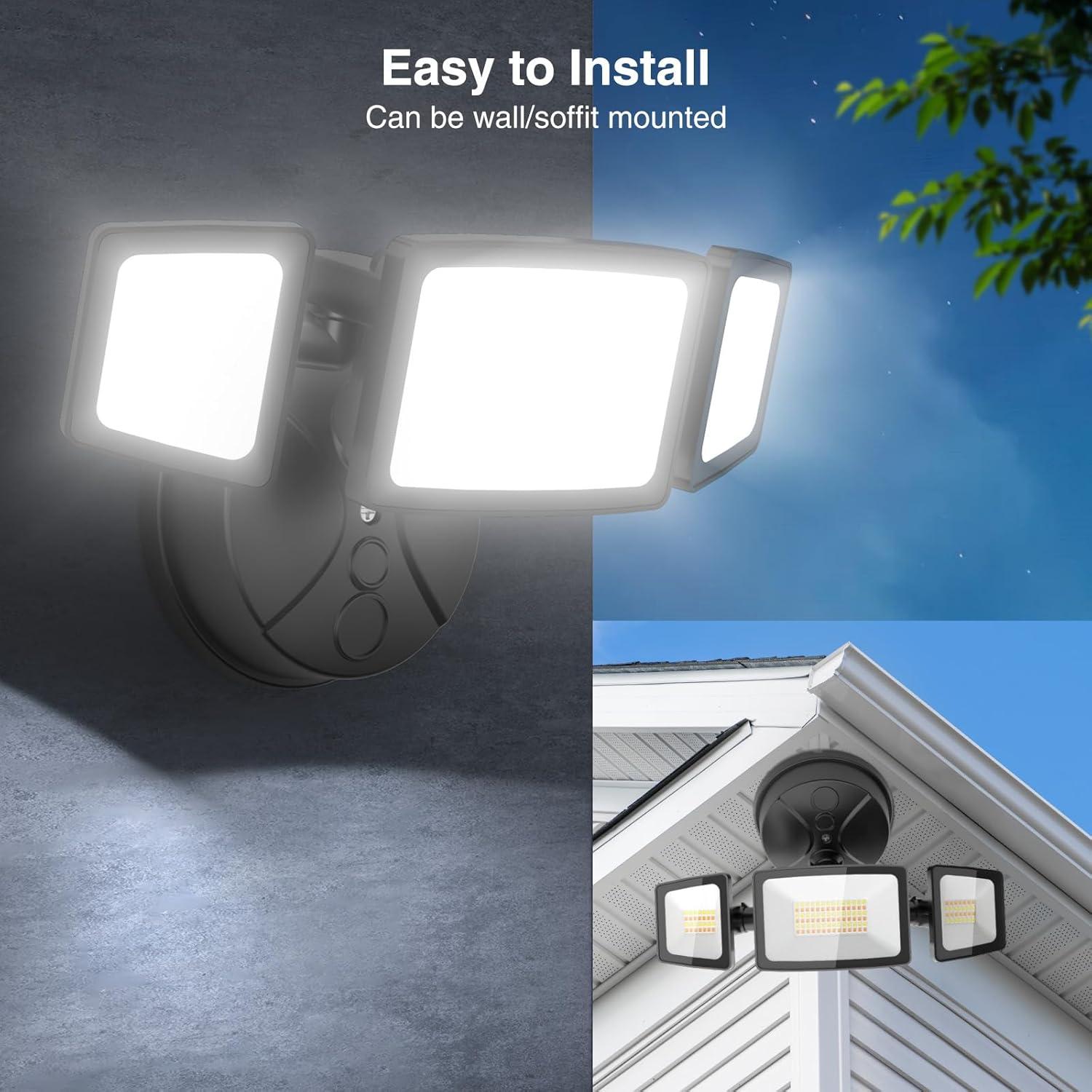 Onforu 55W Smart LED Flood Lights Outdoor, 5500LM, Tunable 2700K-6500K, APP Control, WiFi Alexa Security Lights with Timer & Adjustable 3 Head, IP65 Waterproof for House, Yard, Porch, Garage, Backyard